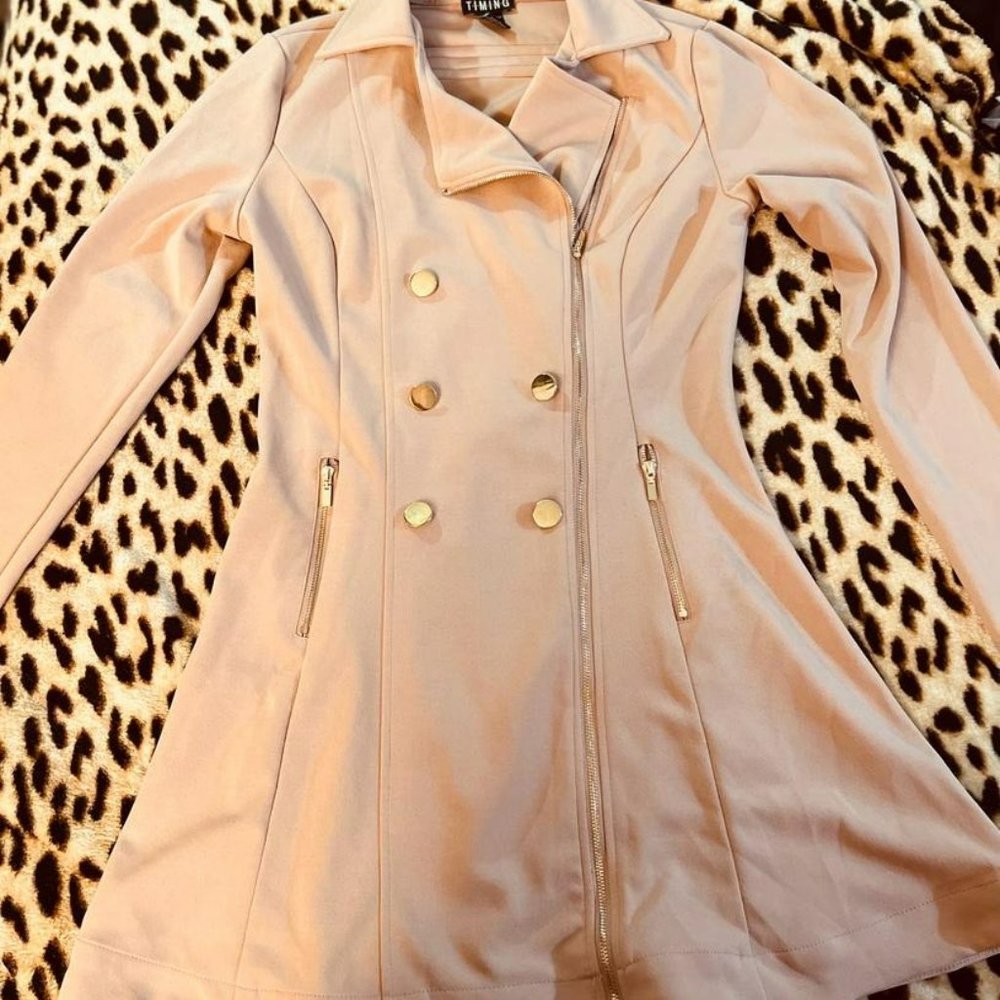 Timing Pea Coat Double Breasted Mid-Long Size M Tan